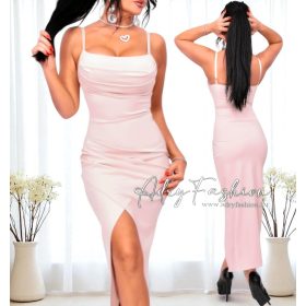 Clarisse Bézs kámzsás poliamid spagetti pántos női ruha