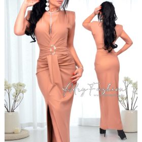   Eliza Világos barna női ruha átlapolt húzott aranyozott csat dísszel