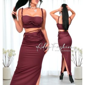 Olívia Sötétbordó alkalmi top és maxi szoknya szett