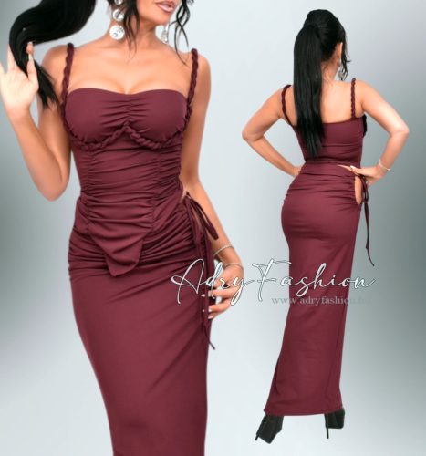 Olívia Sötétbordó alkalmi top és maxi szoknya szett