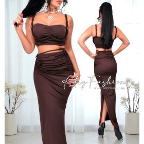 Olívia Sötétbarna alkalmi top és maxi szoknya szett