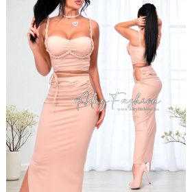 Olívia Bézs alkalmi top és maxi szoknya szett