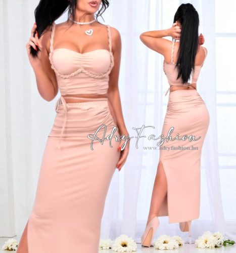 Olívia Bézs alkalmi top és maxi szoknya szett