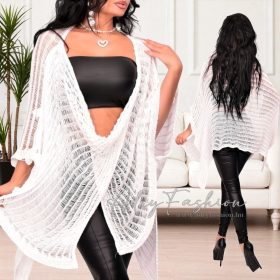 Fehér horgolt mellnél csavart divatos kardigán tunika