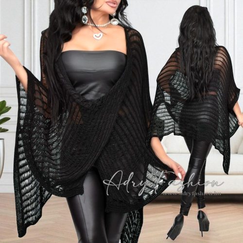 Ivett Fekete horgolt mellnél csavart divatos tunika kardigán 