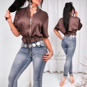 Sötétbarna cipzáros divatos felső 