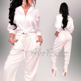 Dalma Fehér színű cipzáros divatos kardigán felső 