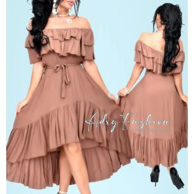 Barna elöl rövidebb fodros csinos női ruha