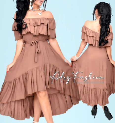 Barna elöl rövidebb fodros csinos női ruha