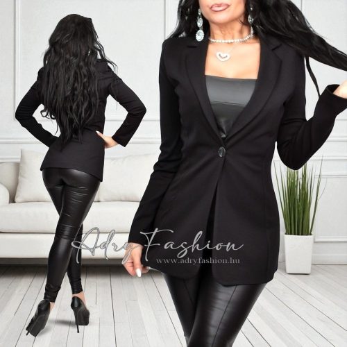 Fekete színű hosszított alkalmi női blézer 