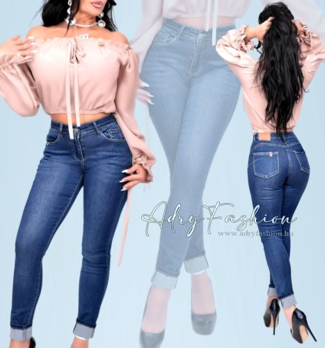 Sötétkék push up-os női farmernadrág