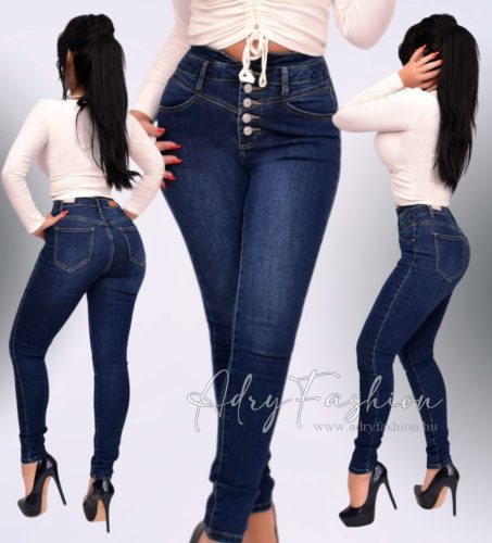 Indigó kék magas derekú gombslicces farmernadrág