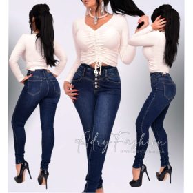 Indigó kék magas derekú gombslicces farmernadrág