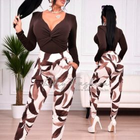 Ketrin barna mintás jégselyem nadrág