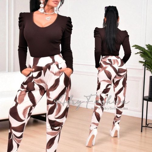 Ketrin barna mintás jégselyem nadrág