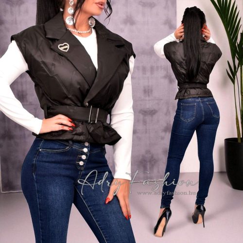 Fekete elegáns mellény LUXURY brossal