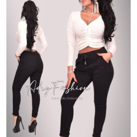 Fekete zsebes madzagos női nadrág