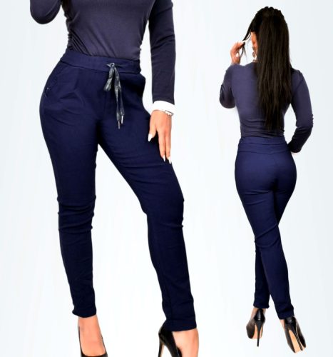 Sötétkék zsebes madzagos női nadrág