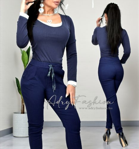 Sötétkék zsebes madzagos női nadrág