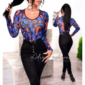 Királykék párduc mintás jégselyem felső