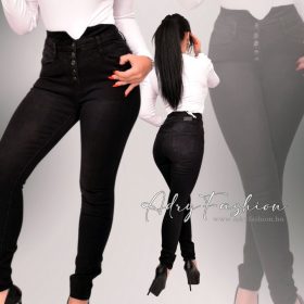 Fekete magas derekú gombslicces farmernadrág