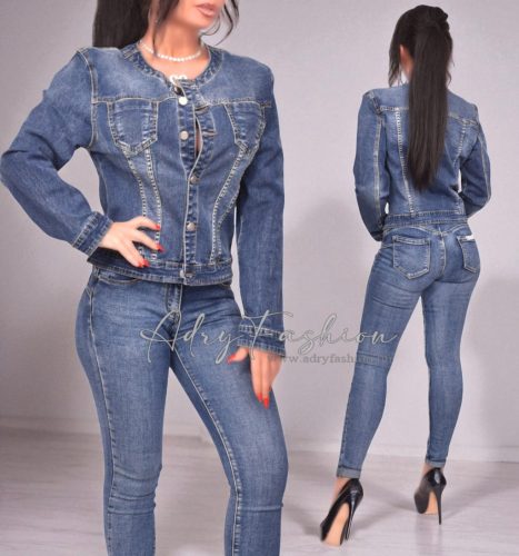 Sötétkék kerek galléros farmer dzseki L-es