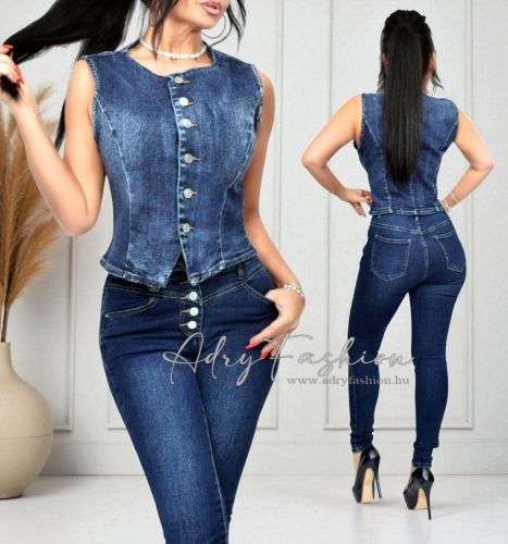 Sötétkék női farmer mellény