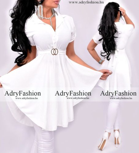 Fehér gumis derekú ing ruha öv dísszel 