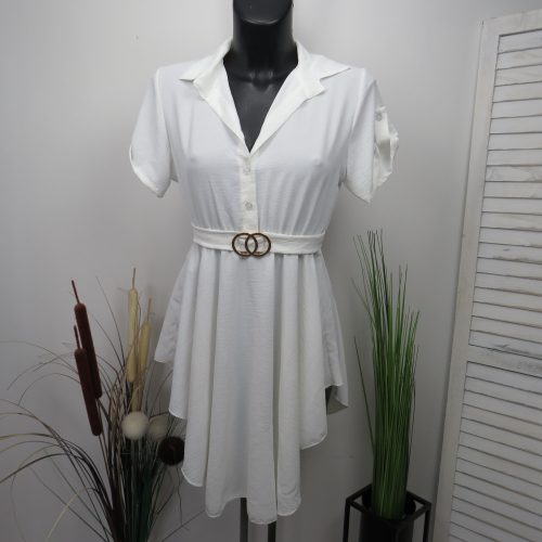 Fehér gumis derekú ing ruha öv dísszel 