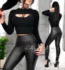 Fekete matt elöl tűzött műbőr legging