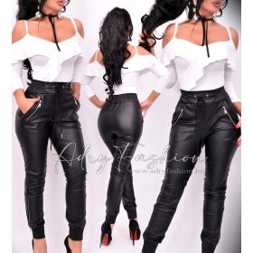 Dorisz Fekete színű műbőr nadrág cipzáros dísszel