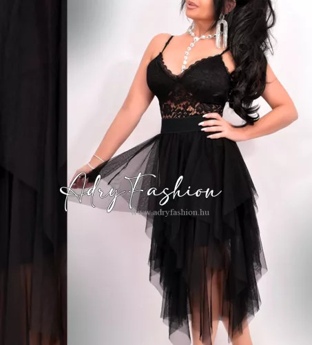 Rony Fekete színű alkalmi tüll szoknya cikk cakk női szoknya 