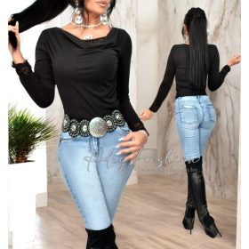 Fekete színű kámzsás csipkés női felső