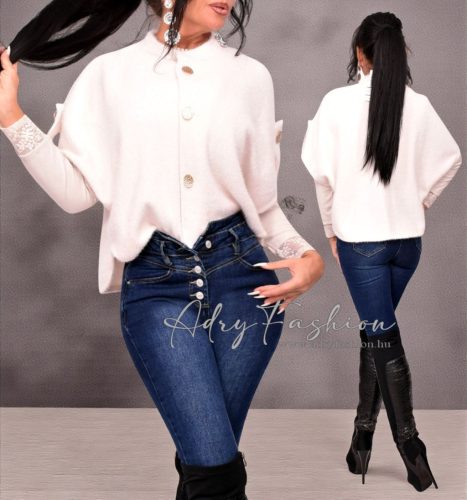 Bézs színű gombos poncsó kardigán