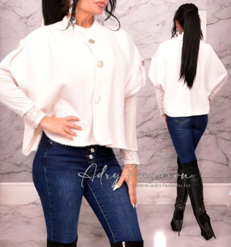 Bézs színű gombos poncsó kardigán