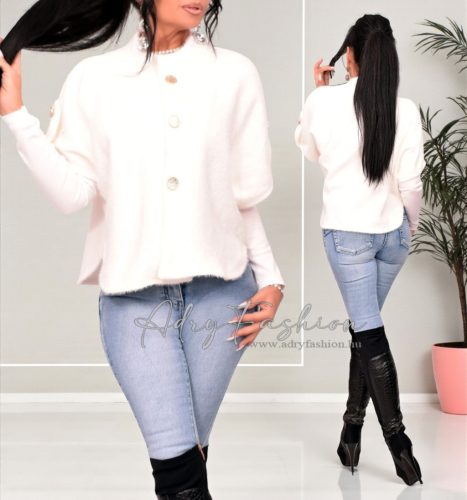 Fehér színű gombos poncsó kardigán