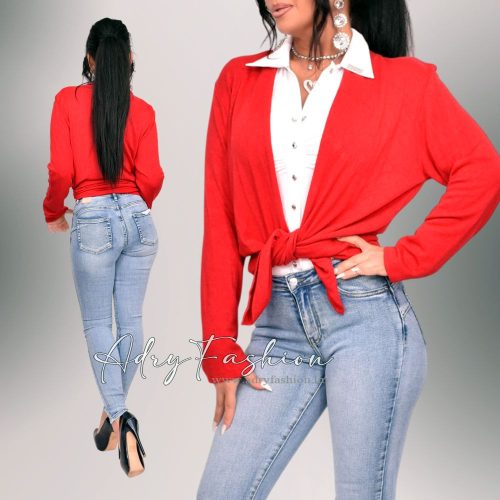 Piros színű kötött kardigán