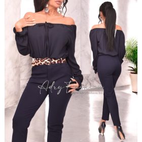 Sötétkék elegáns női nadrág párducos övvel