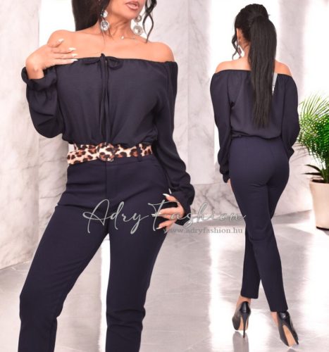 Sötétkék elegáns női nadrág párducos övvel