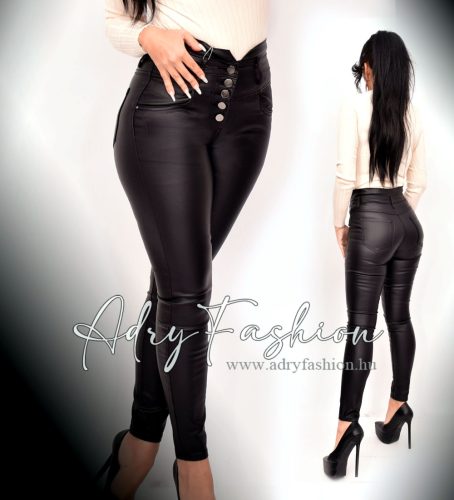 Kiara Fekete magas derekú bőrhatású sztreccs női nadrág kis méret