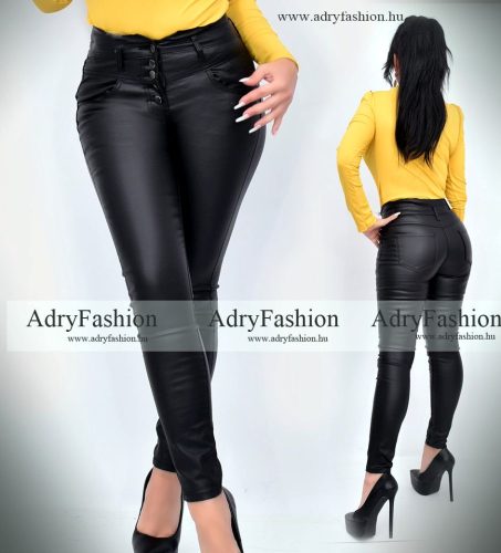 Kiara Fekete magas derekú bőrhatású sztreccs női nadrág kis méret