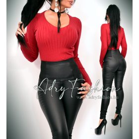 Bordó vékony kötött V  kivágott bordás női felső