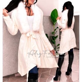 Vaj színű szőrmés kötött puha kardigán