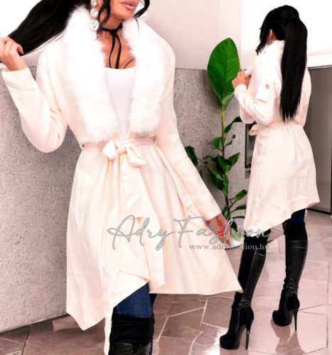 Vaj színű szőrmés kötött puha kardigán