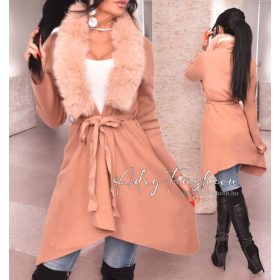 Cappuccino színű szőrmés kötött puha kardigán