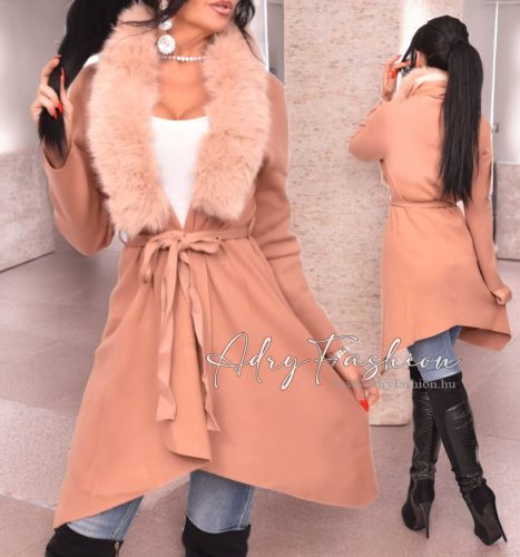 Cappuccino színű szőrmés kötött puha kardigán