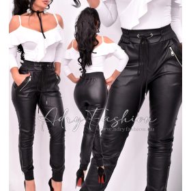   Dorisz Fekete színű VASTAGABB műbőr nadrág cipzáros dísszel