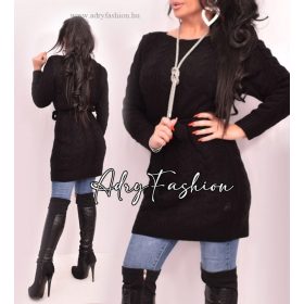 Fekete kötött derekán megkötős női ruha