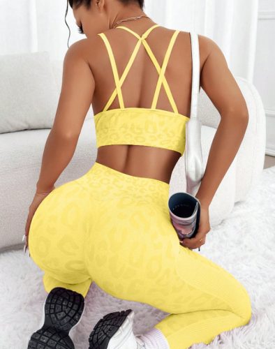 Sárga párducos 2 részes fitness szett S -es