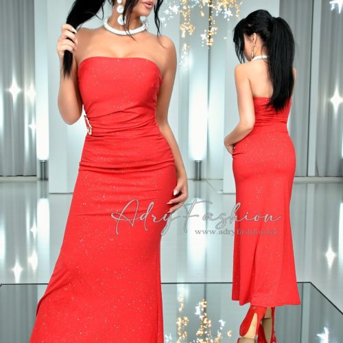 Piros színű csillogós női alkalmi női ruha 